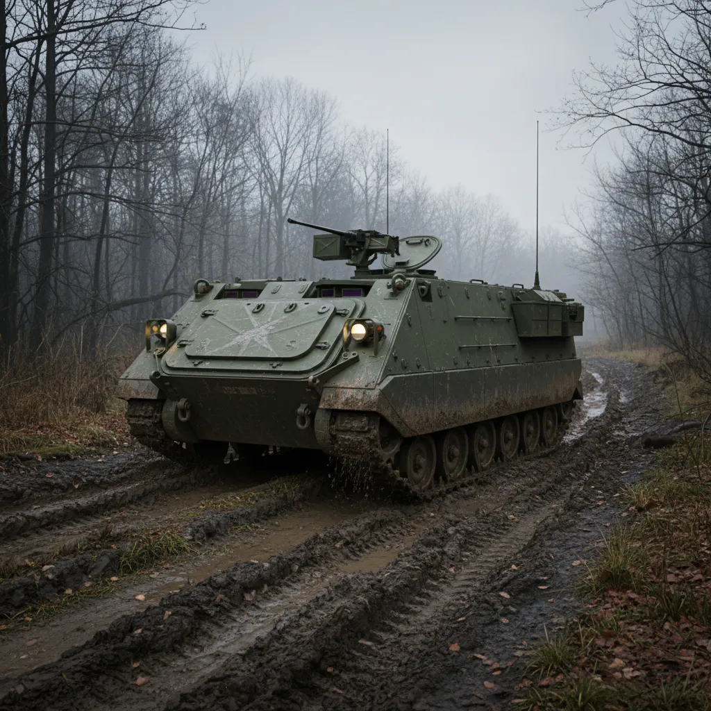M113 APC (Cold War Transport) — M113 Armored Personnel Carrier, backbone of US Cold War infantry transport. Broken Front Tier-1 Armor unit render.