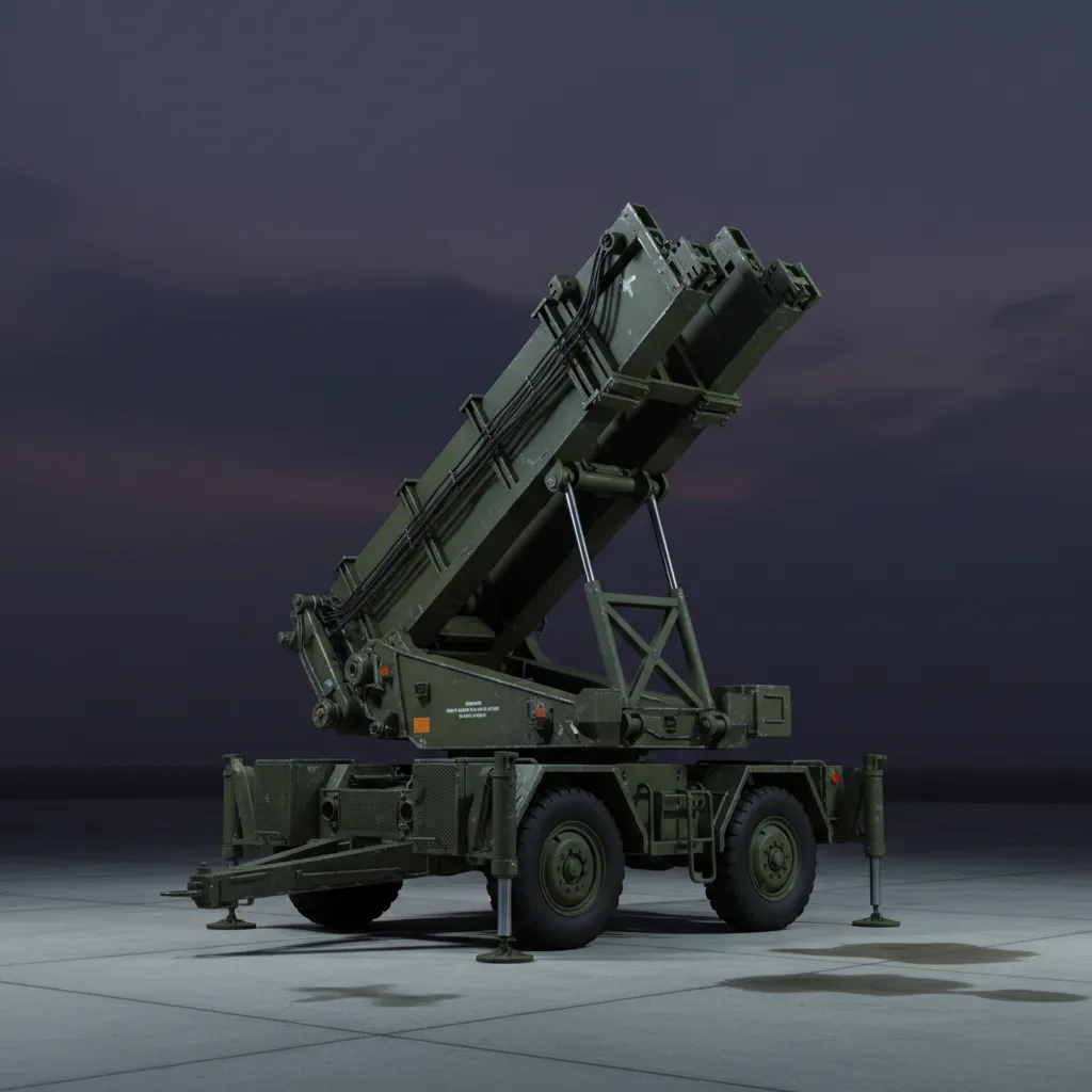 MGM-52 Lance TEL (Cold War Tactical Ballistic Missile) — MGM-52 Lance on M752 tracked TEL — Cold War era short-range ballistic missile with inertial guidance. Single missile per launch, slow setup, limited precision.. Broken Front Tier-1 Artillery / Launchers unit render.