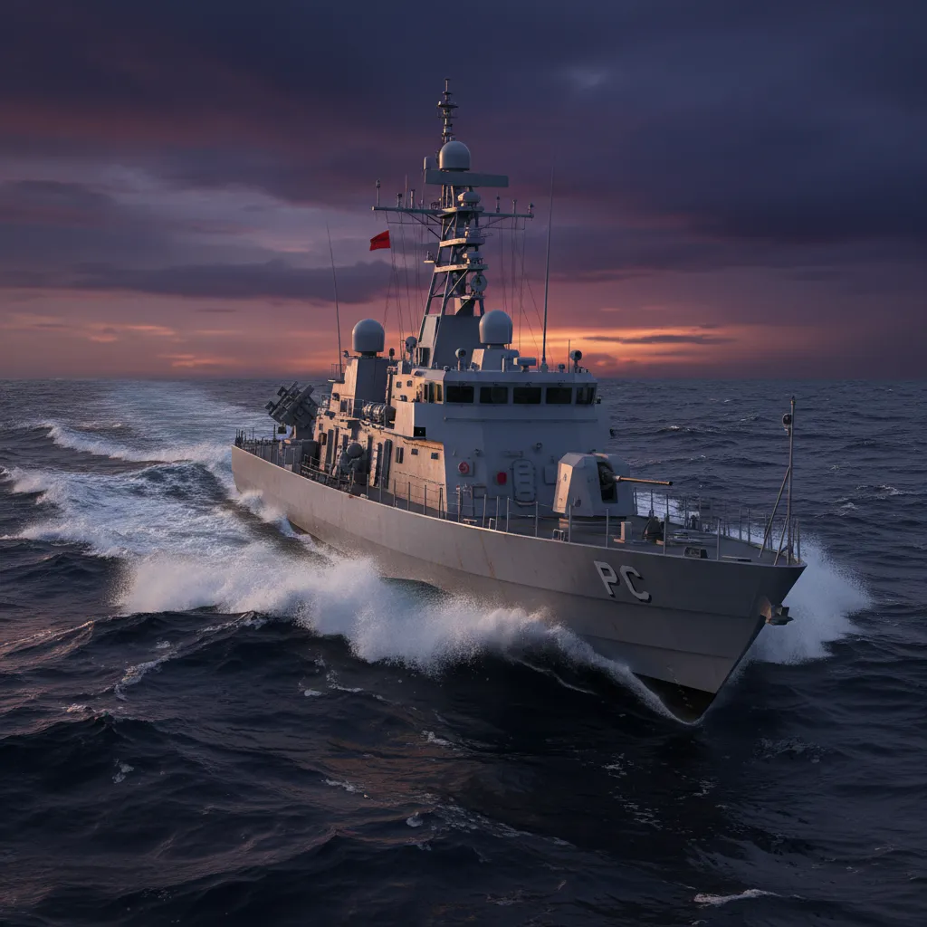 Cyclone Class PC (Patrol Corvette) — Cyclone-class coastal patrol craft for littoral operations. Broken Front Tier-1 Naval (Surface) unit render.