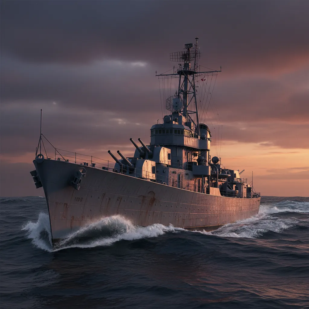 Fletcher Class (WWII Era Destroyer) — Fletcher-class destroyer - proven WWII design with gun armament. Broken Front Tier-1 Naval (Surface) unit render.