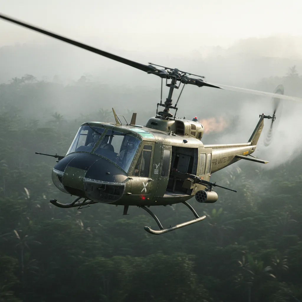 UH-1 Huey (Utility Helicopter) — UH-1 Iroquois utility transport helicopter. Broken Front Tier-1 Support / Logistics unit render.