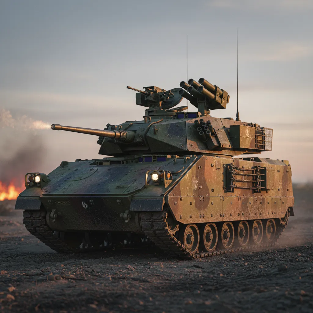 M2 Bradley (Cold War IFV) — M2 Bradley Infantry Fighting Vehicle with 25mm chain gun and TOW missiles. Broken Front Tier-1 Armor unit render.