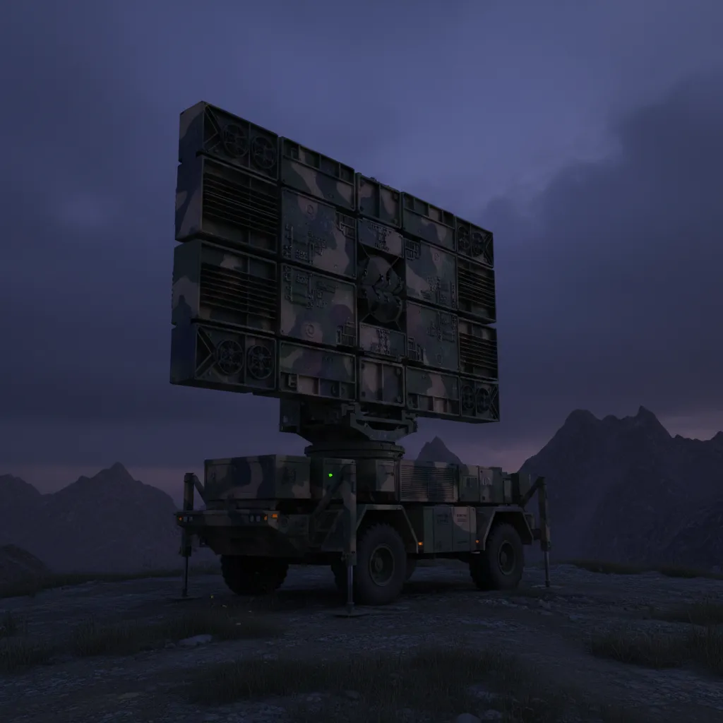 AN/TPS-78 Radar (Basic Medium Altitude Radar) — AN/TPS-78 transportable surveillance radar covering medium-altitude airspace. Broken Front Tier-1 Support / Sensors unit render.